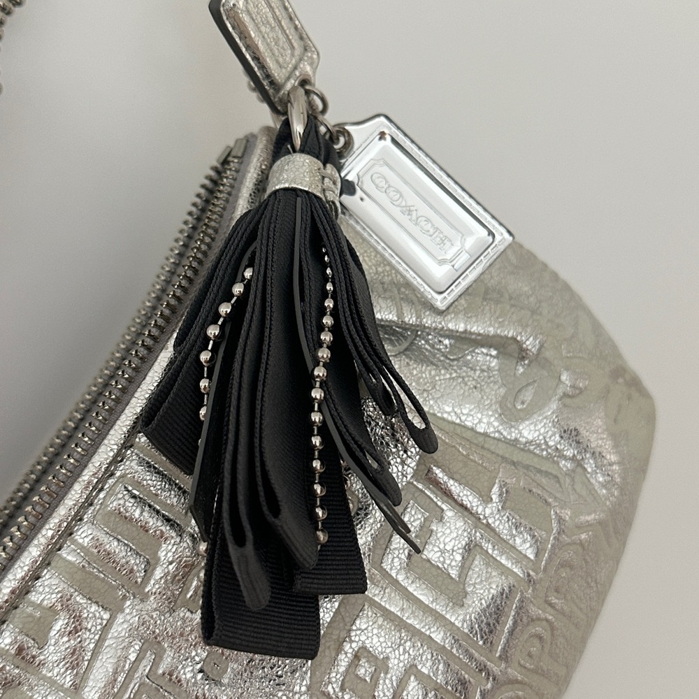COACH POPPY LMTD ED ETCHED SILVER METALLIC STORY PATCH SATCHEL BAG - Picture 11 of 11